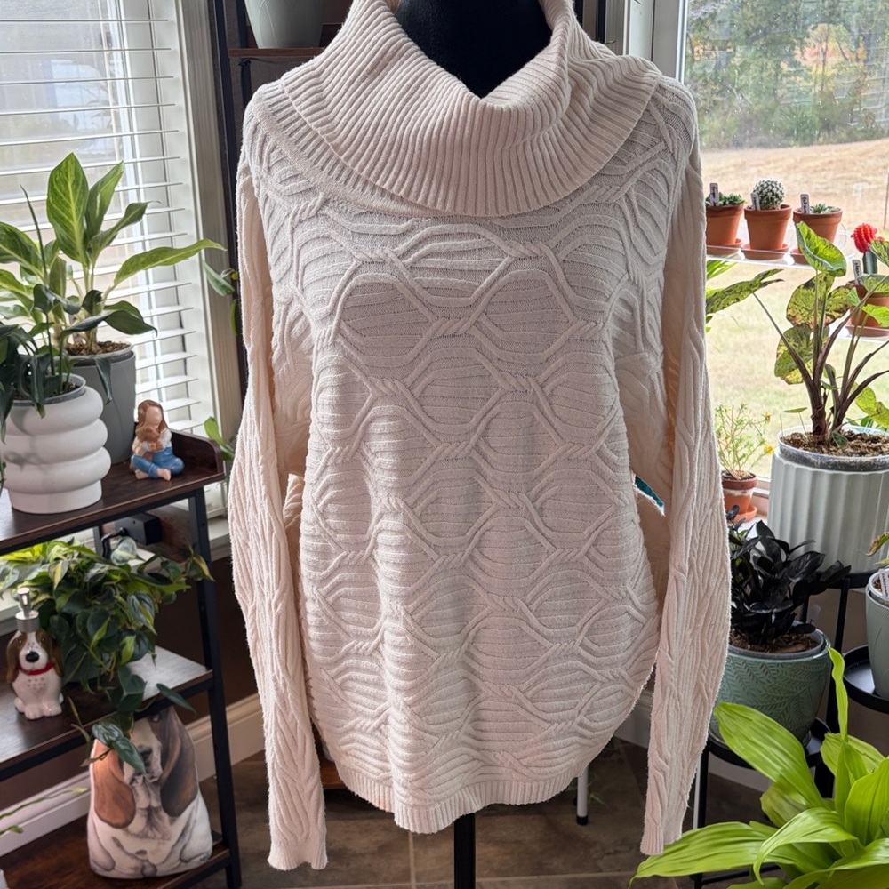Cyrus Cream Textured Cowl Neck Sweater